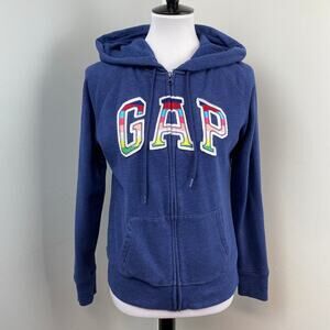 Gap Navy Full Zip Thick Hoodie Rainbow